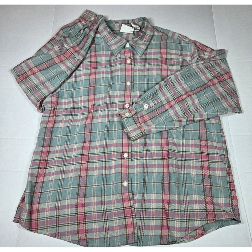 Monterey by Koret Women's XL Plaid Long Sleeve Button-Up Shirt Point Collar